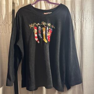 Holiday Women’s Black Sweater with Colorful Stockings